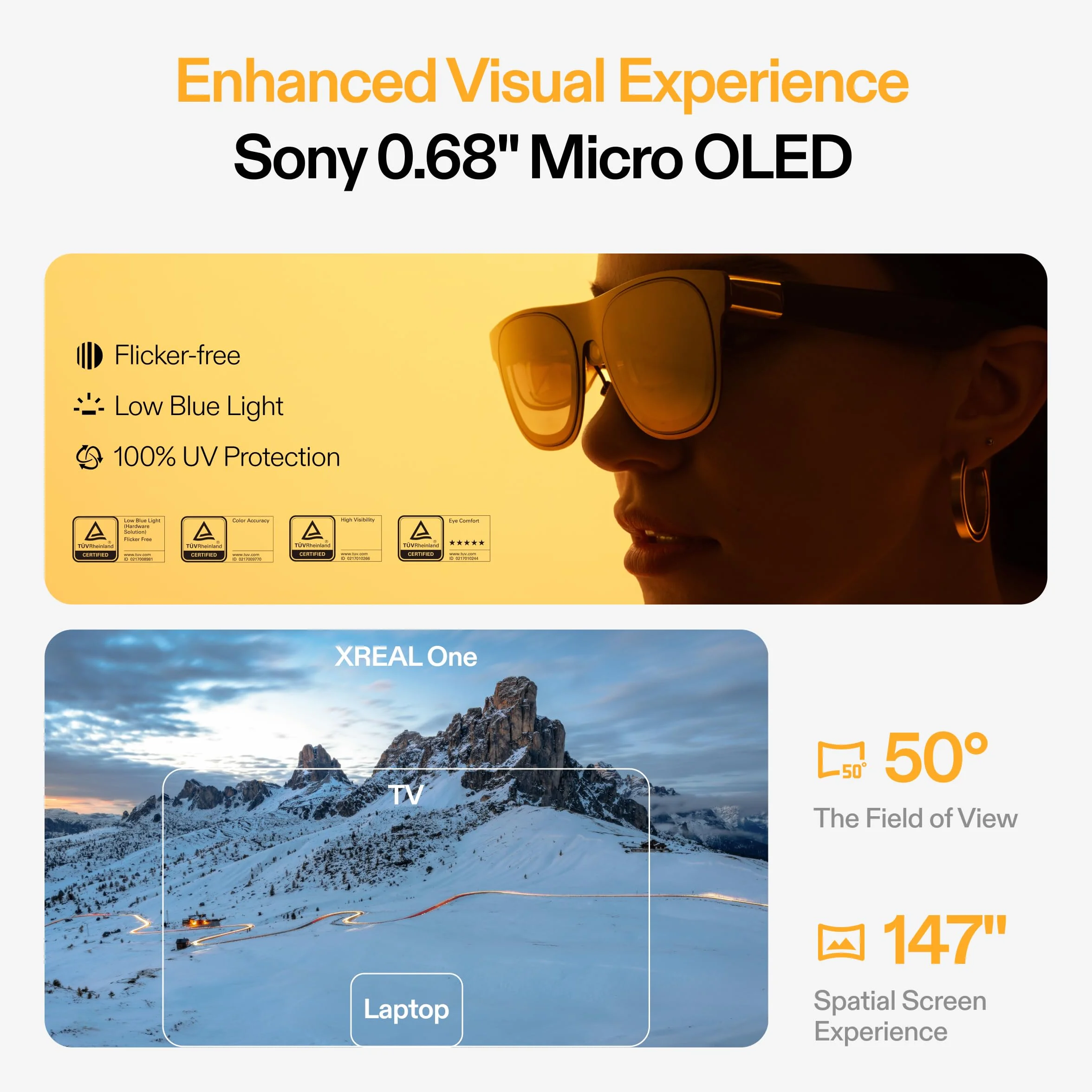 XREAL One AR Occhiali with X1 Chip, Native 3 DoF, 147" 50°FOV 120Hz HD Display, Audio Rinomato, 3 Adjustable Lens Transparency (Black)
