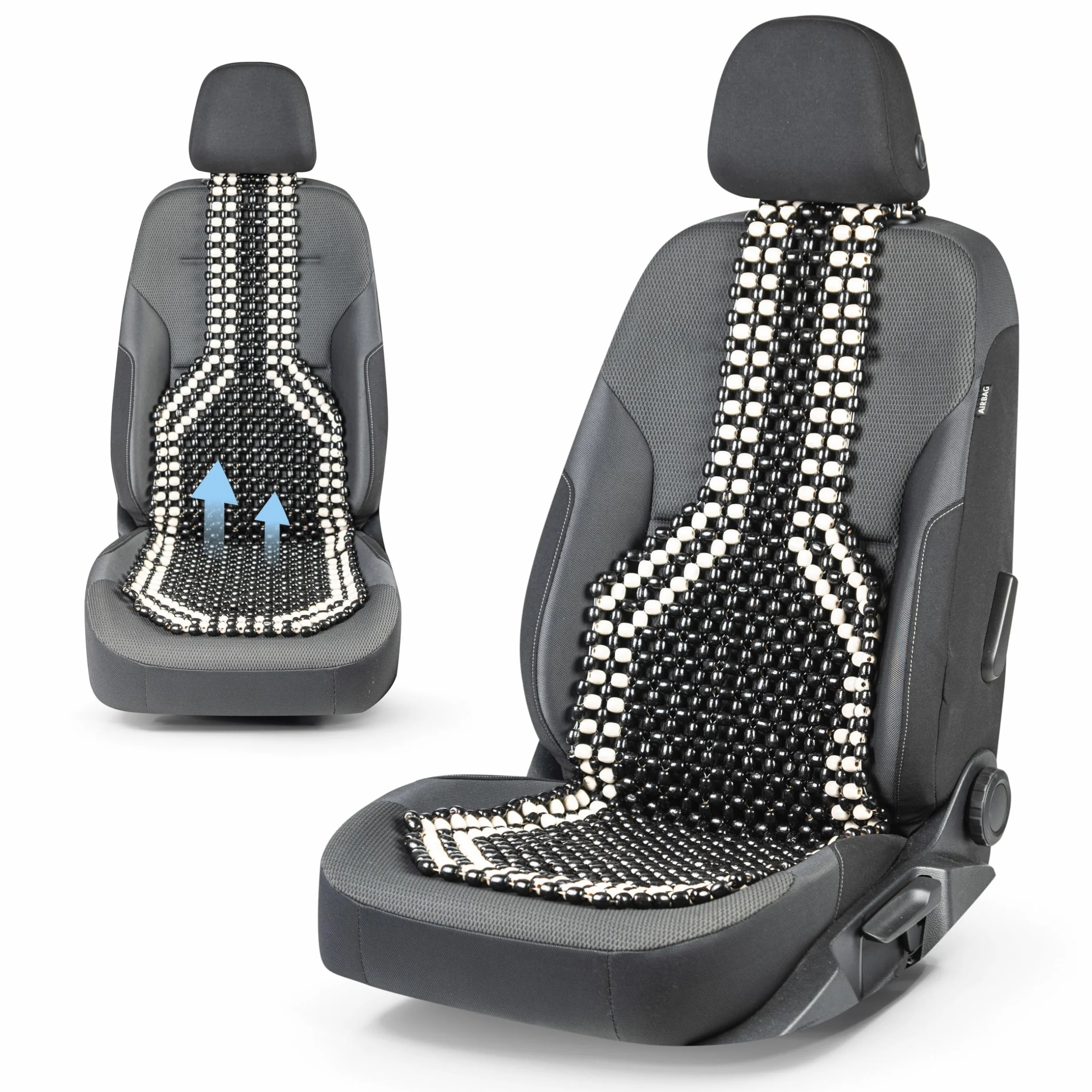 WALSER CarComfort coprisedile in perline di legno massaggiante universale nero/bianco