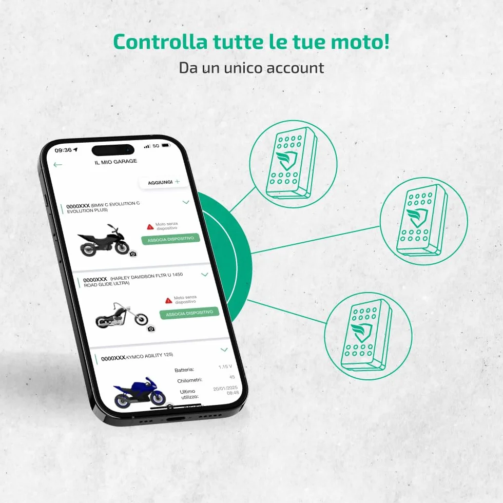 KOMOBI PRO Localizzatore GPS per Moto con Allarme Antifurto, Tracciamento in Tempo Reale, Rilevamento Incidenti e Avviso su Smartphone