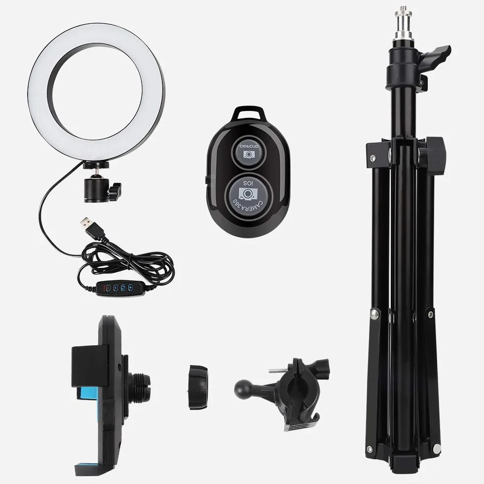 luce, 6"Standing Circle Light 3 10 Livello luminosità, Lampada Selfie per Trucco a LED (con treppiede e supporto telefono cellulare), con telecomando,Youtube, TikTok