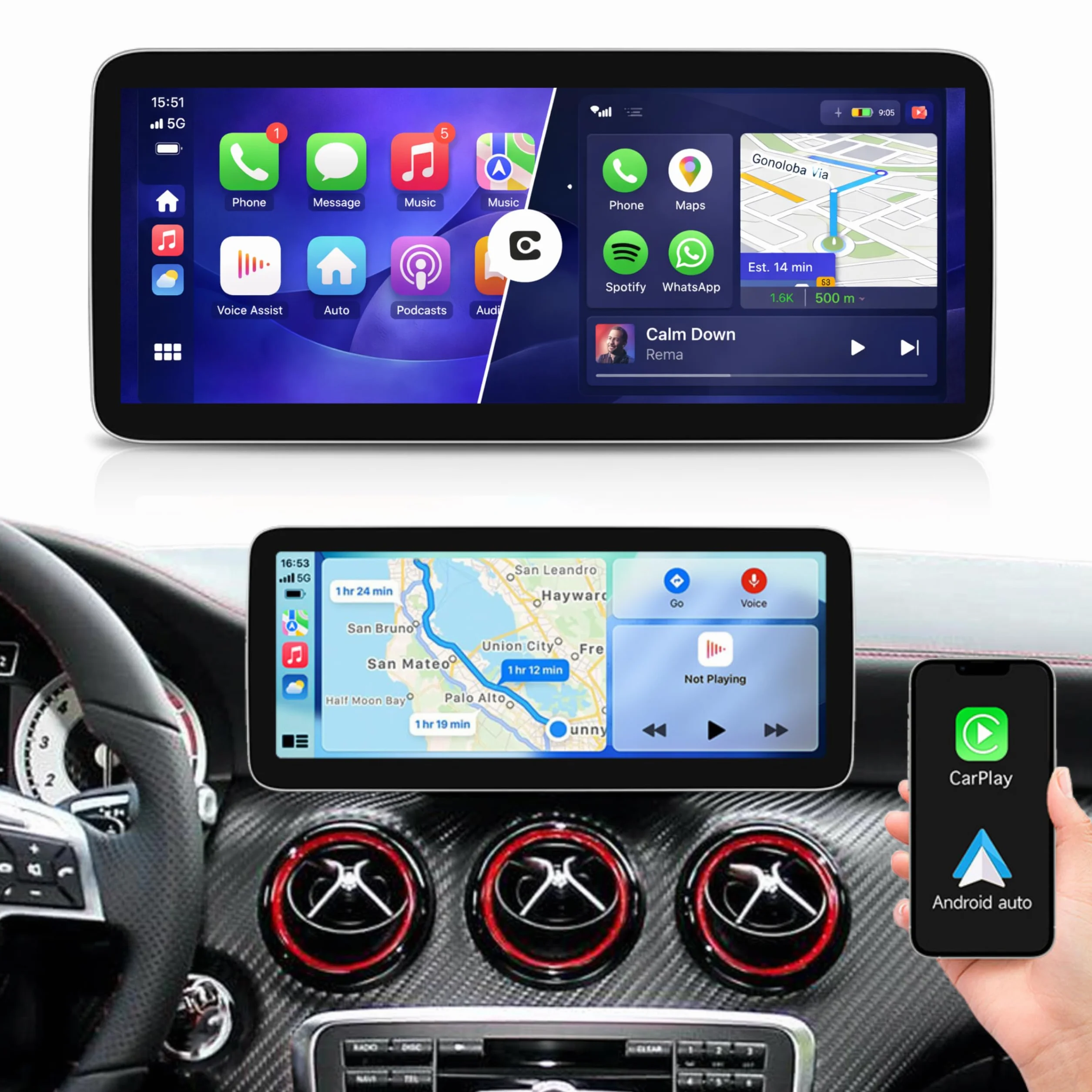 Monitor 10.25" Mercedes Classe A W176 CLA C117 GLA X156 NTG 4.5 4.7 Linux Apple CarPlay Android Auto Wireless Schermo HD IPS OEM Plug & Play