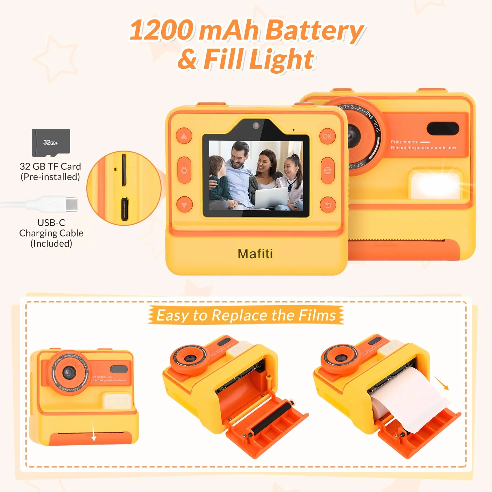 Mafiti Kids Camera Instant Print, Fotocamera istantanea 1080P per bambini, Fotocamera digitale selfie con display da