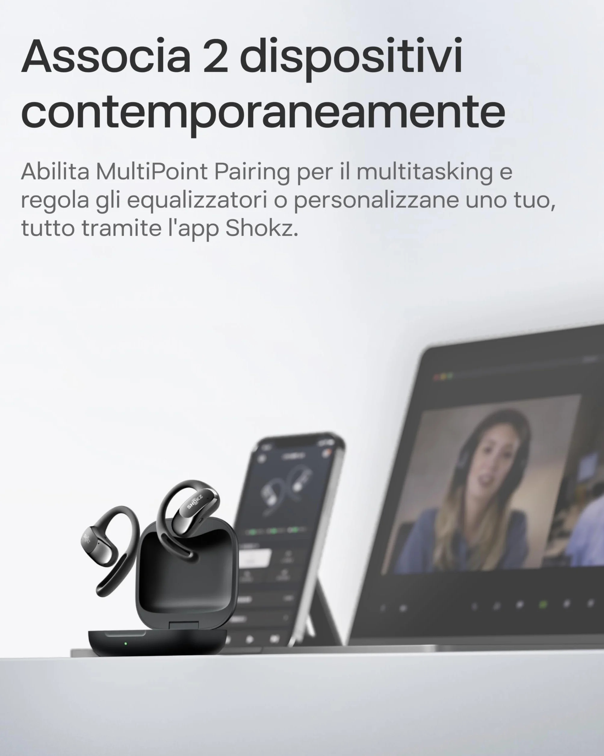 SHOKZ Cuffie Open-Ear OpenFit Air, auricolari Bluetooth wireless con microfono, con gancio auricolare Air, ricarica rapida, 28 ore di riproduzione, resistenza all'acqua IP54 per l'allenamento, Nero
