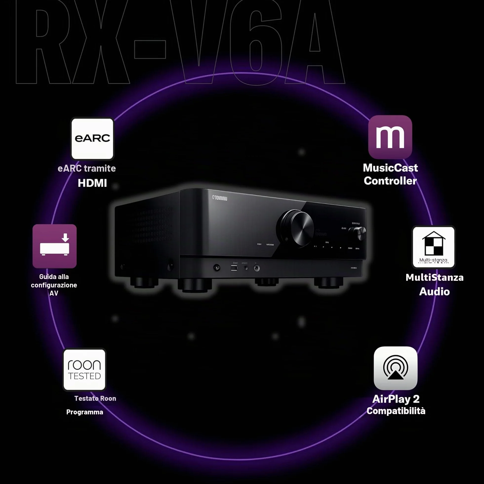 Yamaha RX-V6A Sintoamplificatore AV 7.2 Canali Dolby Atmos Gaming Controllo Vocale Nero
