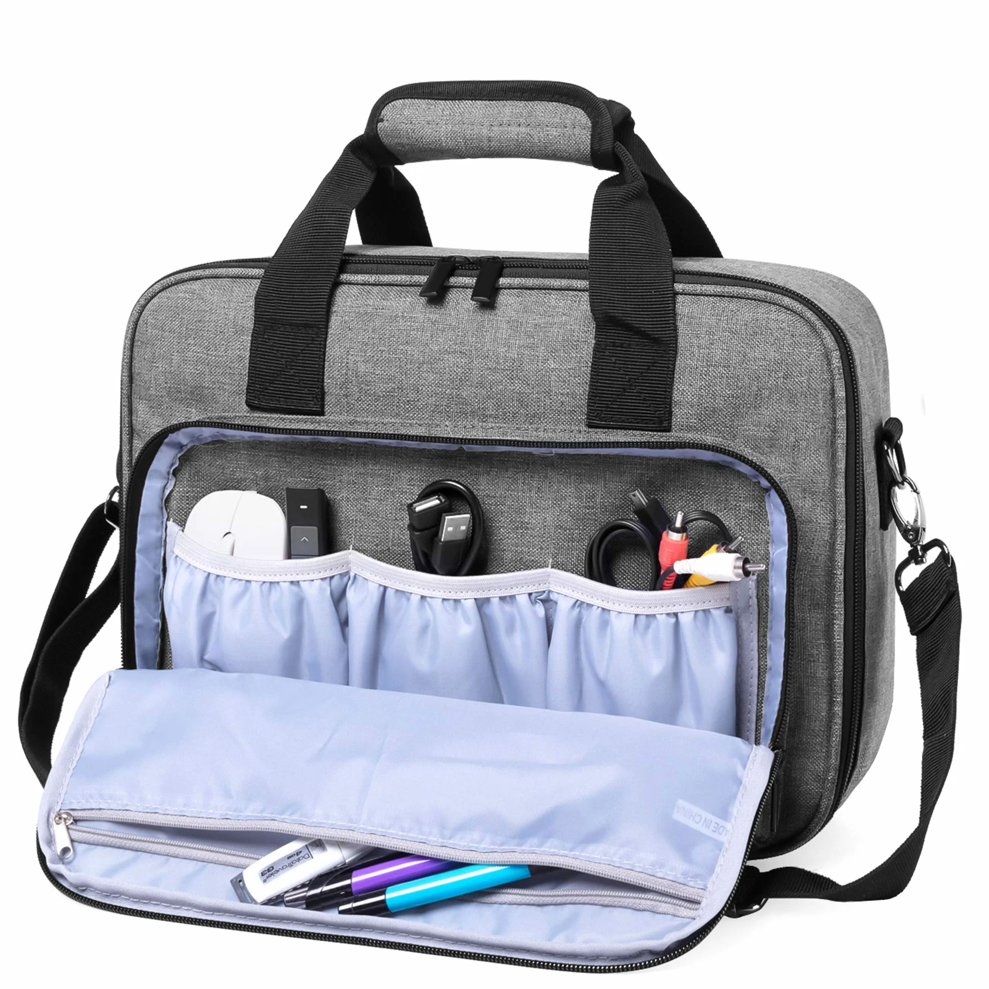Luxja Borsa per Videoproiettore, Borsa per Proiettore e Accessori, 34,3 CM x 25,4 CM x 10,8 CM, Grigio