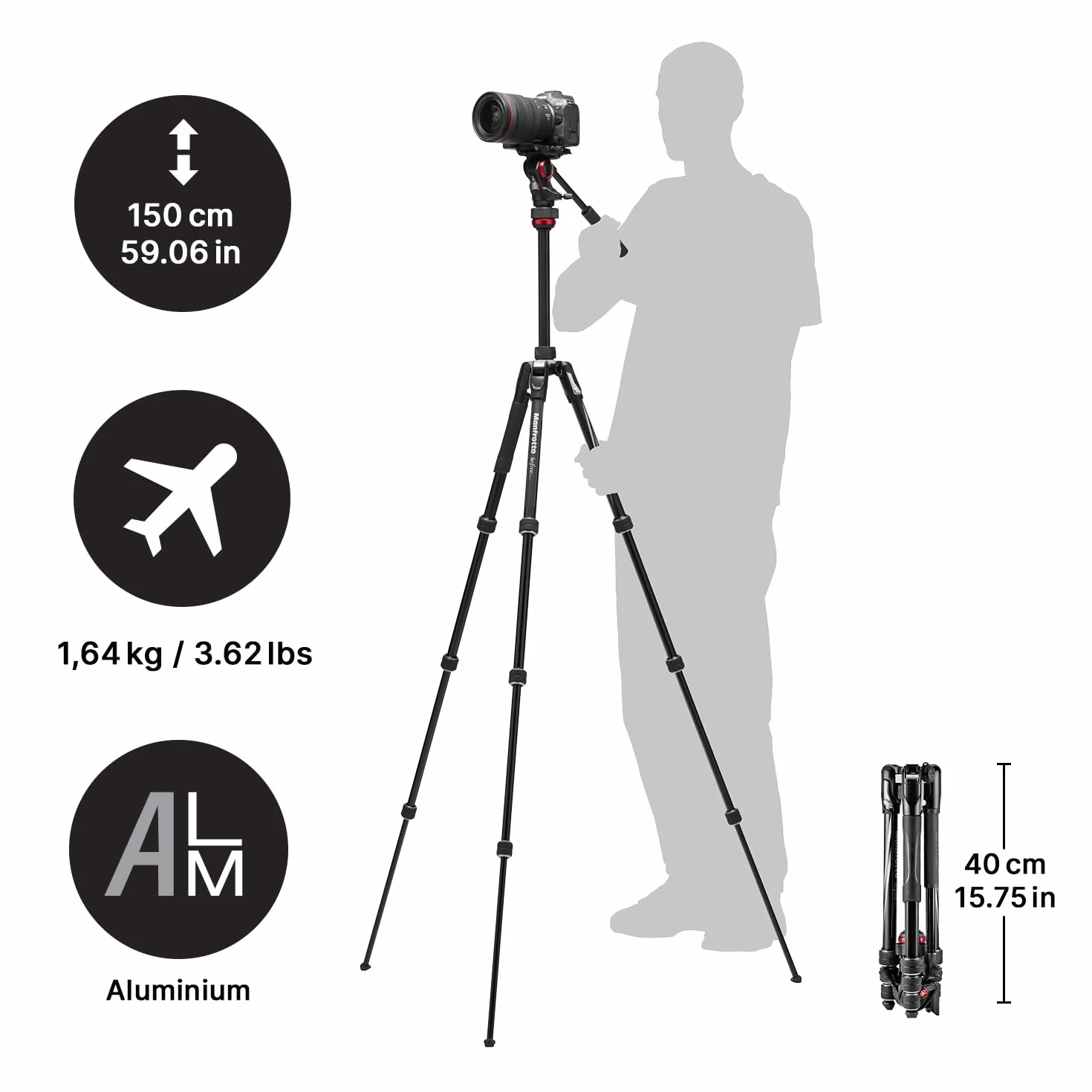 Manfrotto Befree Live Twist, Treppiede Video da Viaggio in Alluminio con Chiusure Twist, Treppiede per Fotocamera Mirrorless, Reflex, Videocamera, Accessori Fotografici e Video