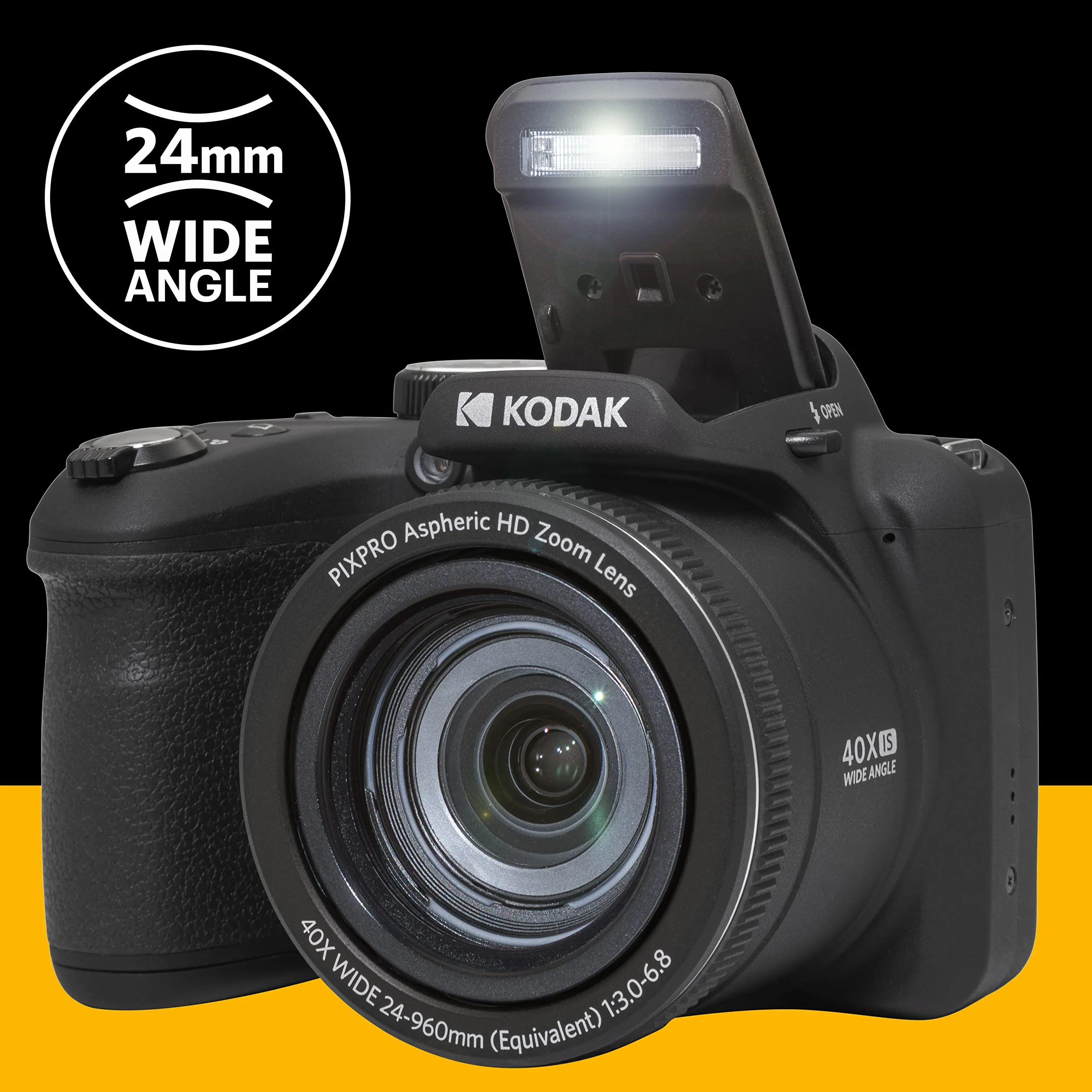 KODAK Pixpro Astro Zoom AZ405 - Fotocamera digitale bridge, Zoom X40, Grandangolo 24mm, 20 megapixel, LCD 3, Video Full HD 1080p, OIS, Batteria AA - Nero
