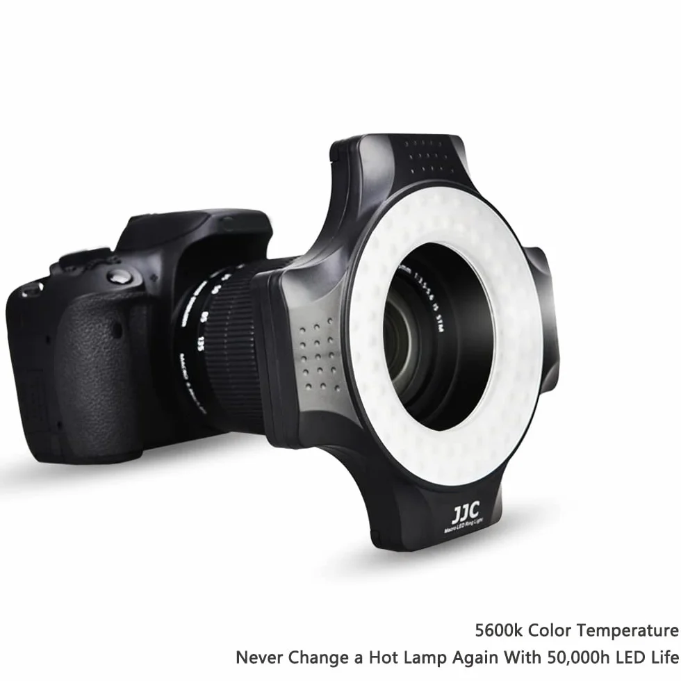 JJC Macro Ring Light LED 60 LEDs High Intensity Flash Diffuser for Canon Sony Nikon Olympus Fuji DSLR Lenses 49-67mm