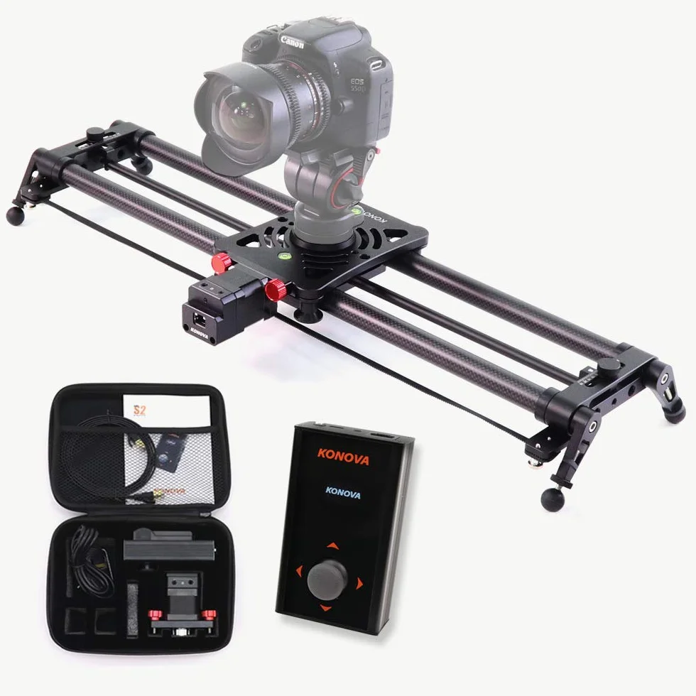 KONOVA Motorizzato P1 Series Carbonio Binario Slider Dolly with S2 for Parallax Panorama shot Live motion and timelapse supports Camera, Mobile phone, DSLR, Mirrorless with Bag (80cm)