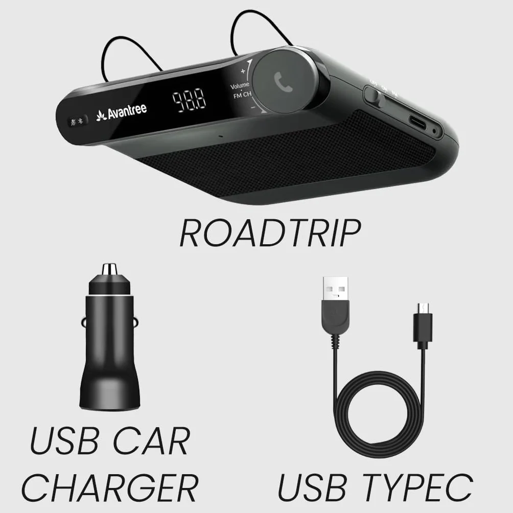 Avantree Roadtrip - Altoparlante Wireless 2-in-1 Kit Vivavoce Bluetooth per Auto per Trasmettere l’audio del Cellulare all’auto con altoparlanti 6W, Microfono Integrato e riproduzione di 22 h