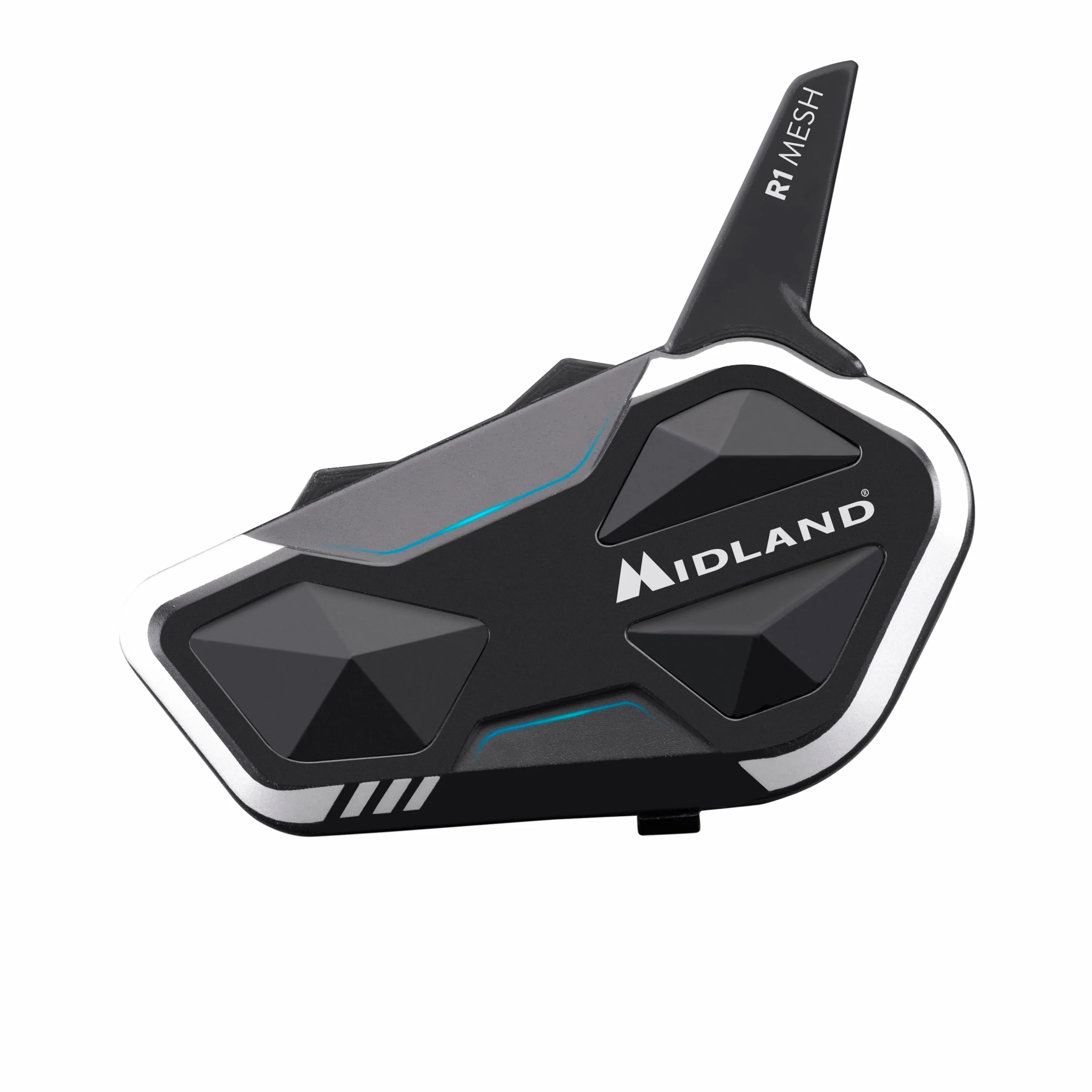 Midland - Interfono Moto Bluetooth + Mesh R1 Mesh Singolo, Auricolari Casco Moto Waterproof IPX6, Portata 500m, 23H, Audio RCF, Stereo Background, Compatibile TFT e Radio FM, 6 Persone Conference