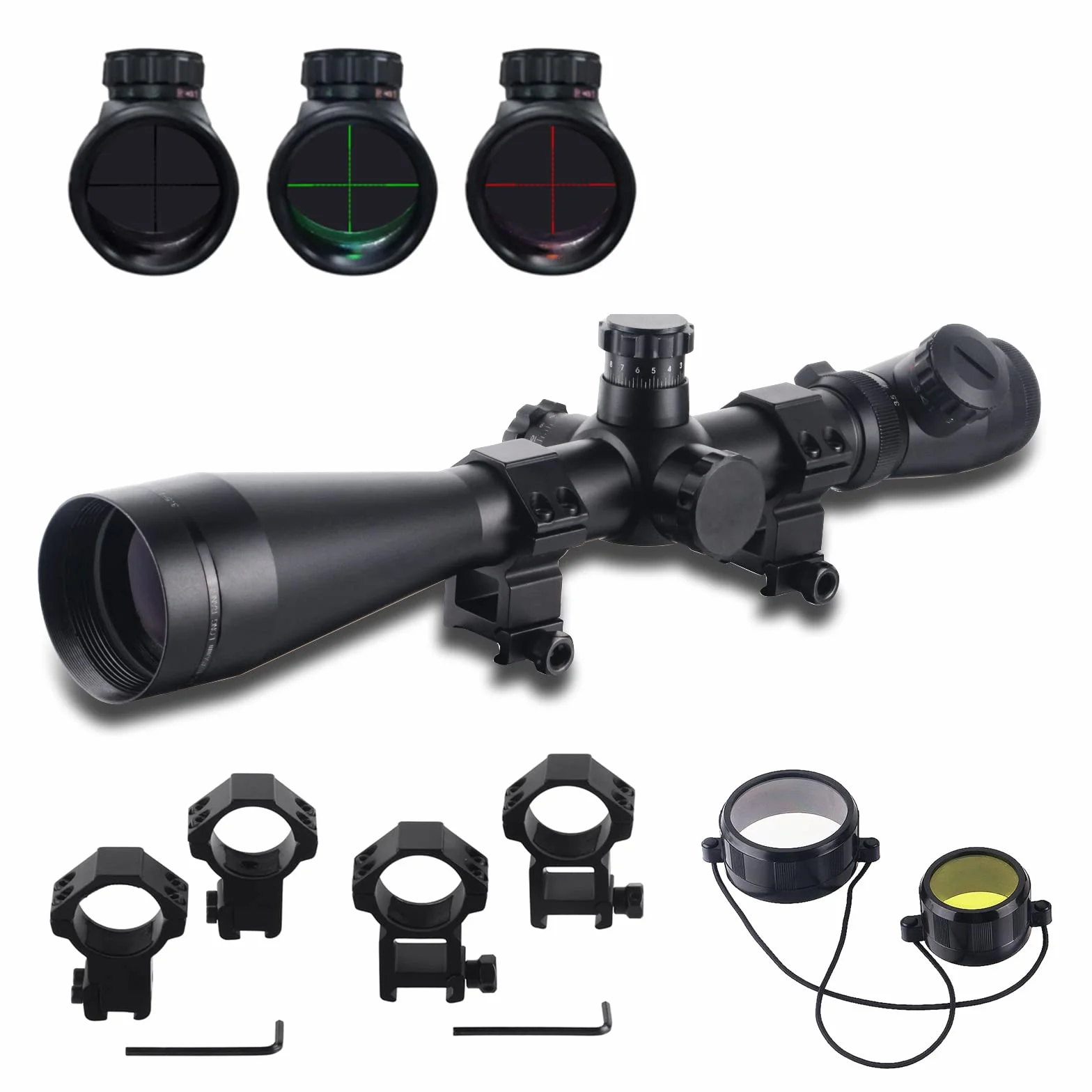 Ottica Cannocchiale Caccia 3.5-10X50mm Cannocchiale Carabina Telemetro Rapido Rosso Illuminato Reticolo Airsoft Mirino con 20mm/11mm Mount Rings