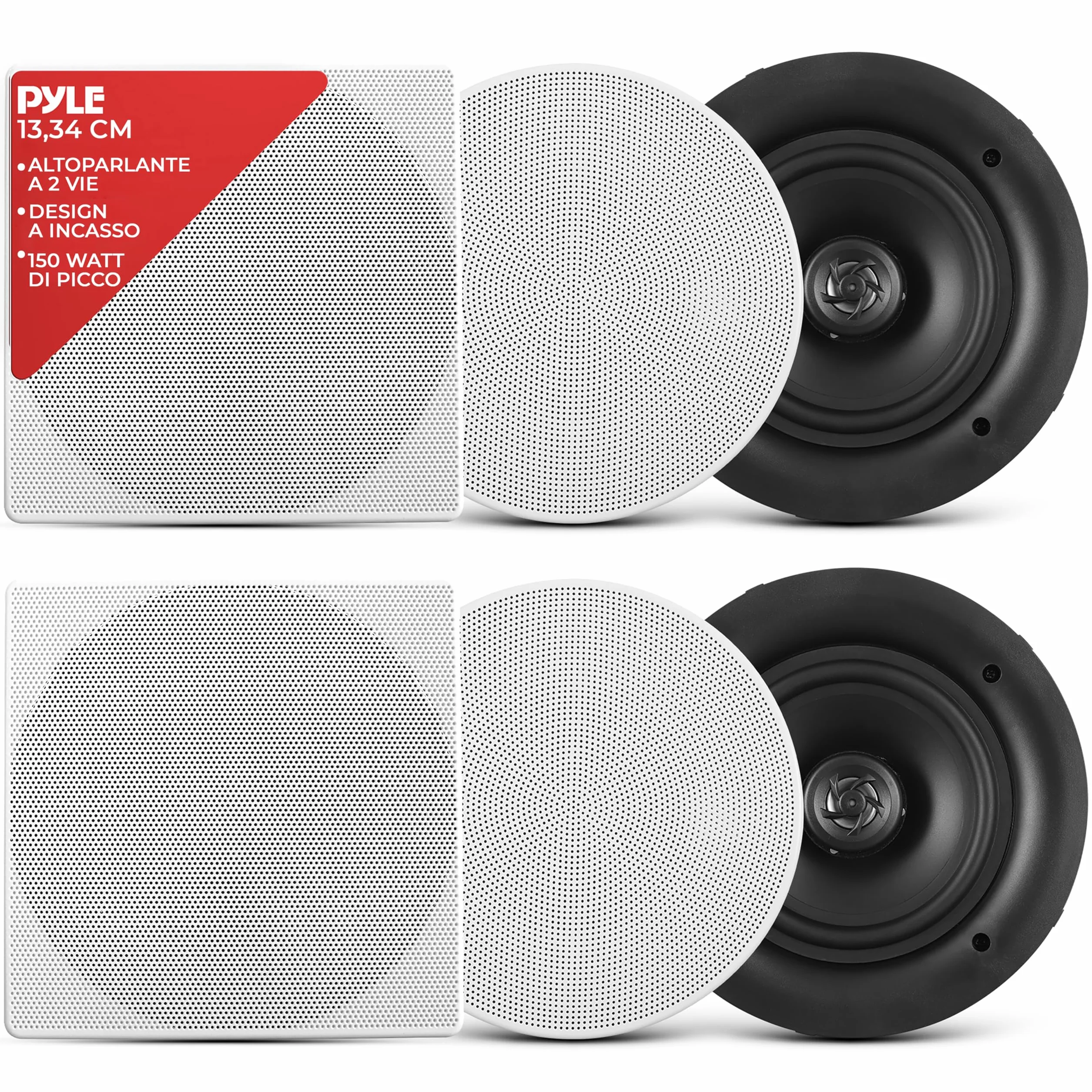 Pyle Altoparlanti Casse da Incasso 13,33 cm a 2 Vie 150 Watt 8 Ohm Bianco