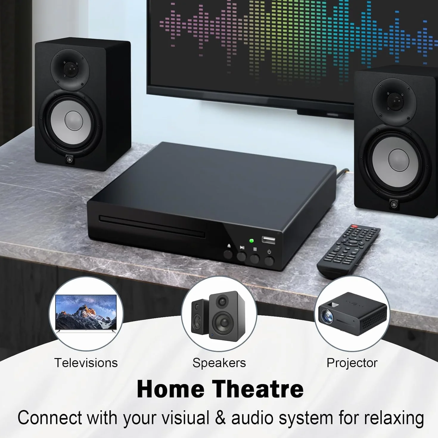 Lettore DVD Compatto Full HD 1080P per TV - Supporto NTSC/PAL, Region-Free, Connessione HDMI/RCA/USB - Compatibile con Smart TV e Sound System
