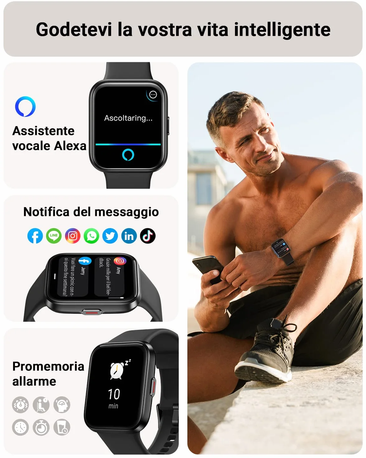 Tensky Smartwatch Uomo 1,85" Orologio Smart Watch Donna 3ATM con Chiamate, Alexa Integrata, 110+ Sport, Contapassi Monitoraggio Sonno SpO2 Frequenza Cardiaca per Samsung Android iOS