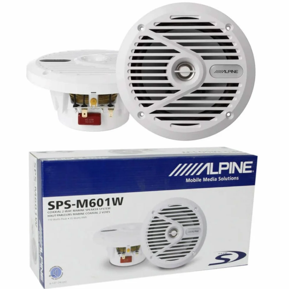 NSC 2 altoparlanti ALPINE SPS-M601W diffusori coassiali 2 vie marini bianchi 16,5 cm 165 mm 6,5 inch impermeabili water proof 35 watt rms 110 watt max 4 ohm piscina barca mare, a coppia