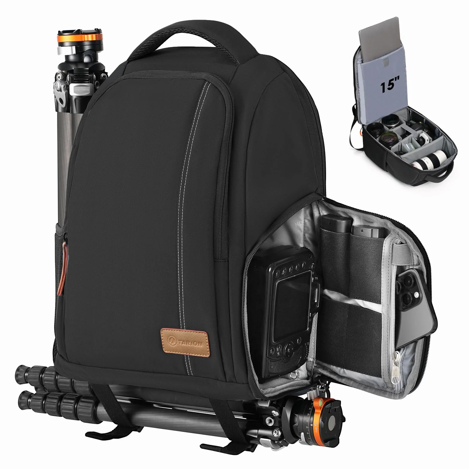 TARION Zaino Fotografico Professionale Borsa per Fotocamera Reflex DSLR con Custodia per Laptop 15" Copertura Antipioggia TB-04