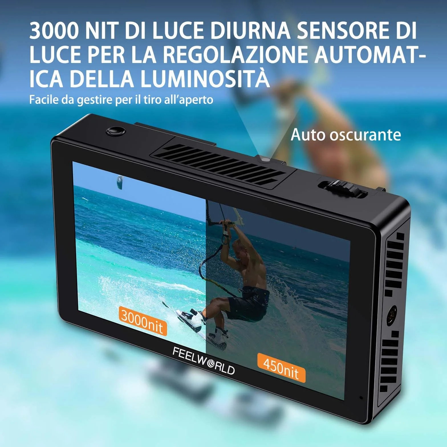 FEELWORLD LUT5 5.5" Ultra Bright 3000nit Touchscreen DSLR Live Monitor con alimentazione esterna F970 e kit di montaggio 4K HDMI Input Output 1920X1080 IPS Panel