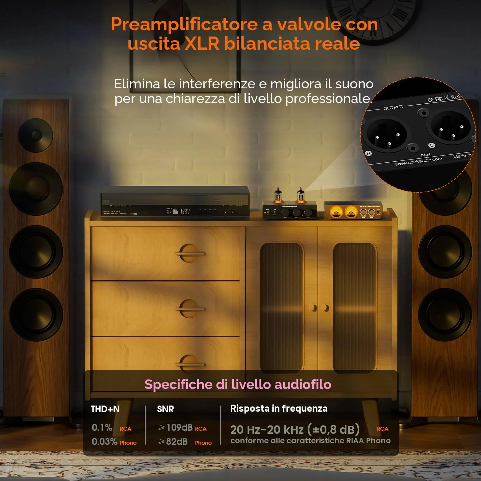 Douk Audio P7 ECC83 Tube Phono Preamplifier XLR Balanced Output High Pass Filter Bass Treble Control MM Turntable