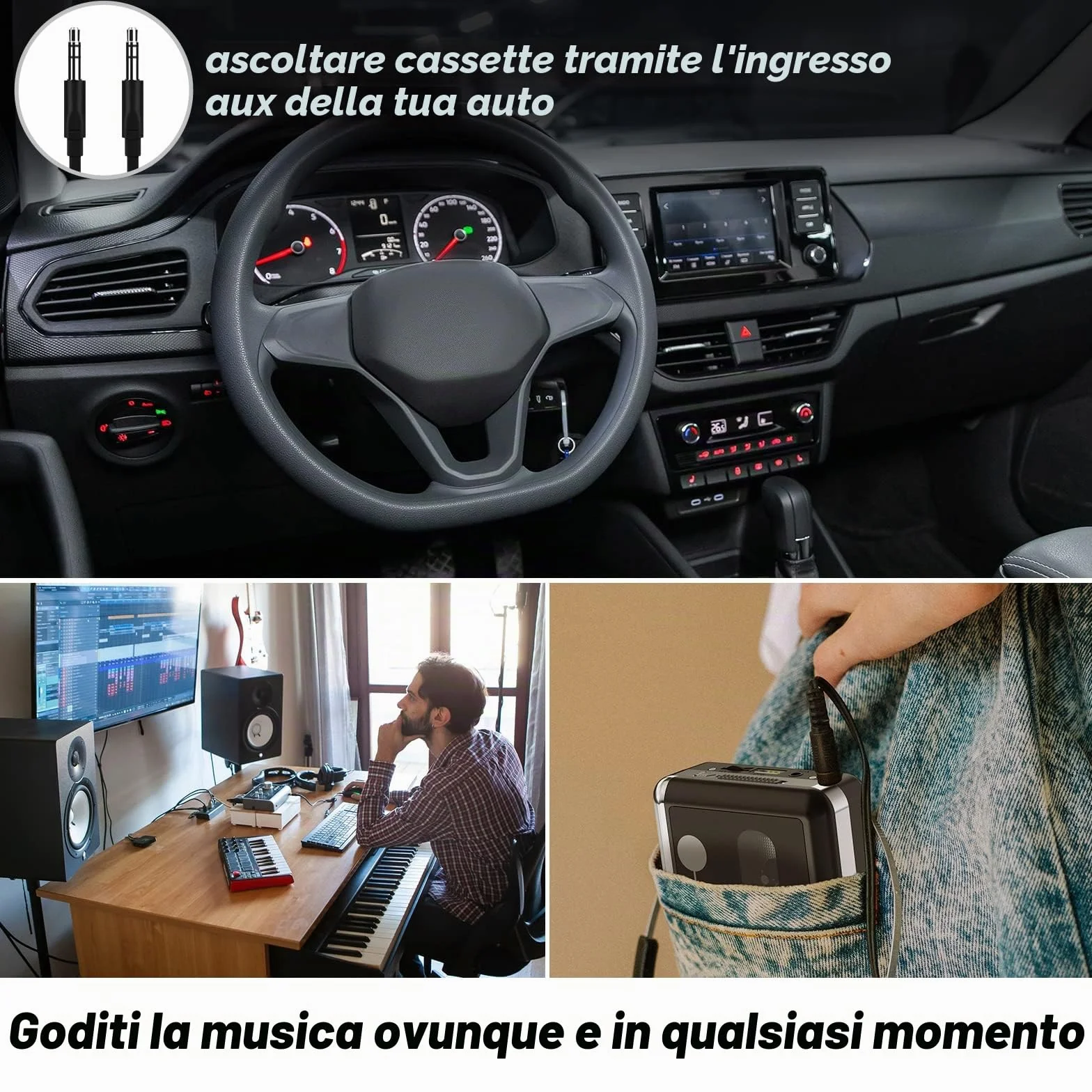 Lettore di Cassette Portatile Convertitore da Cassetta a MP3 USB Digitale con Auricolari