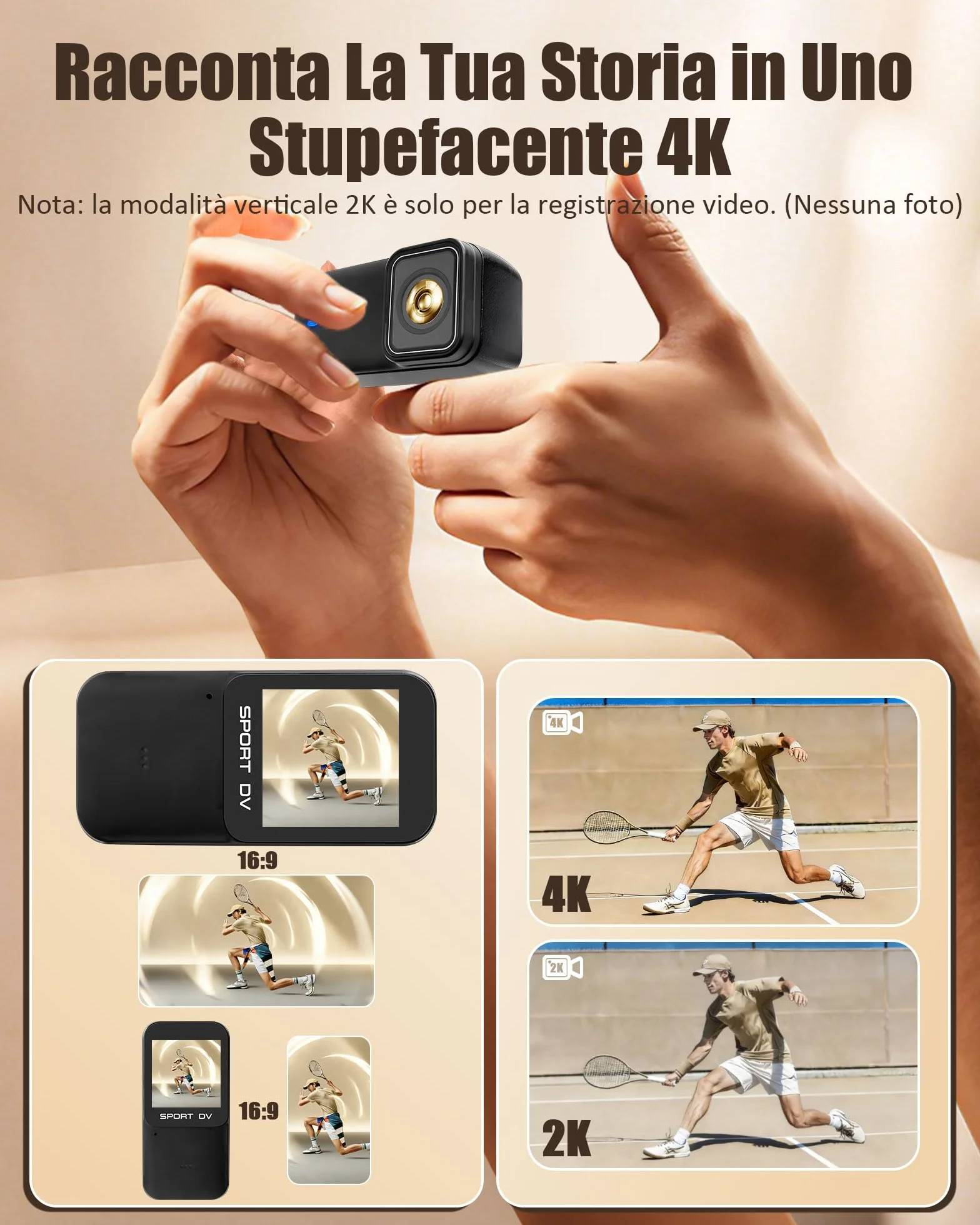 Action Cam 4K WiFi con Scheda TF 64GB, POV Camera con Cover Posteriore Magnetica, Body Cam Mini Impermeabile 30M, Telecamera per Casco Moto, Esterno e Vlog