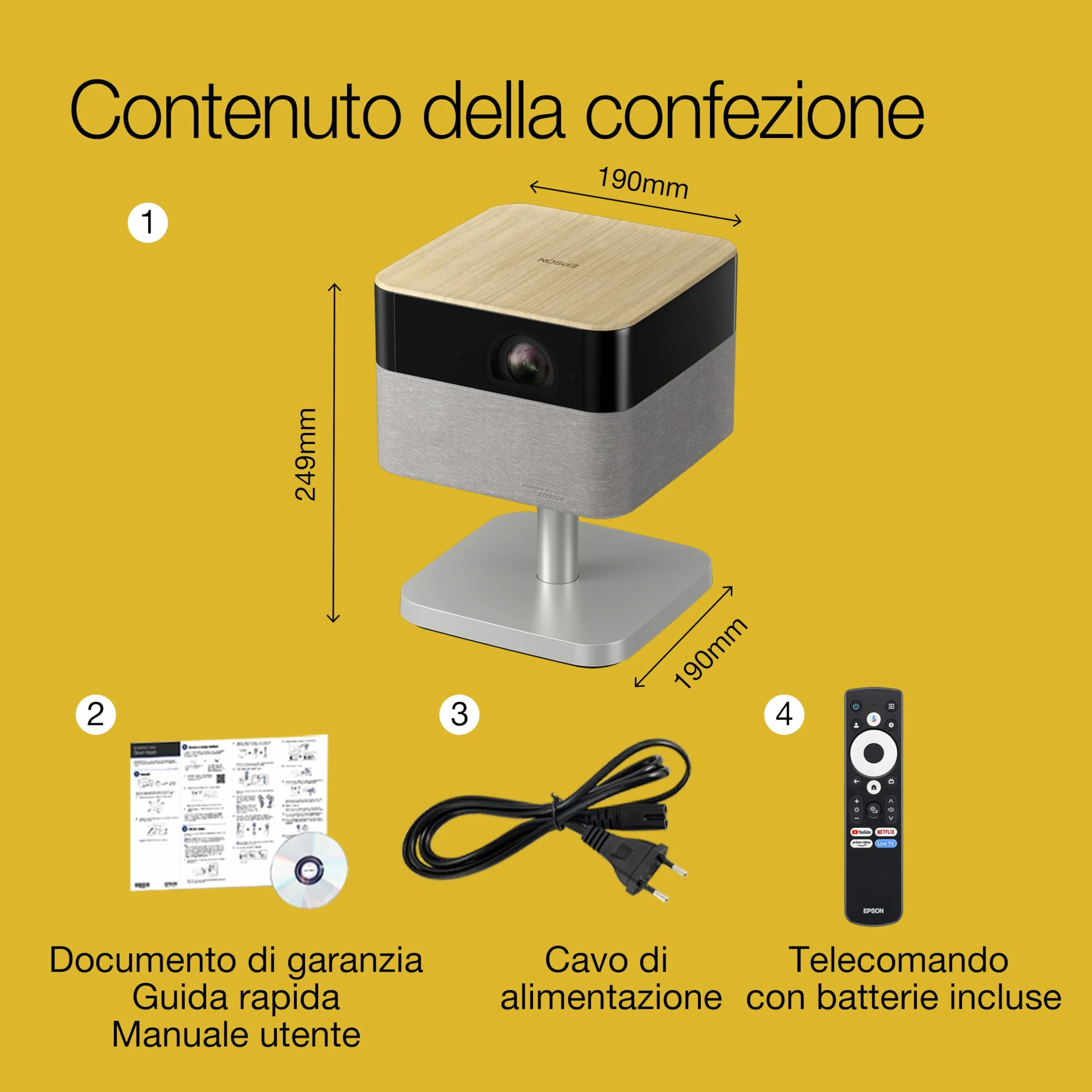 Epson Lifestudio Plus EF-72 | Videoproiettore per Smart TV portatile 4K PRO-UHD | 1.000 lumen | 3LCD x RGB-LED | Sound by BOSE| Google TV | Configurazione semplice | Display 150'' | Garanzia 5 anni