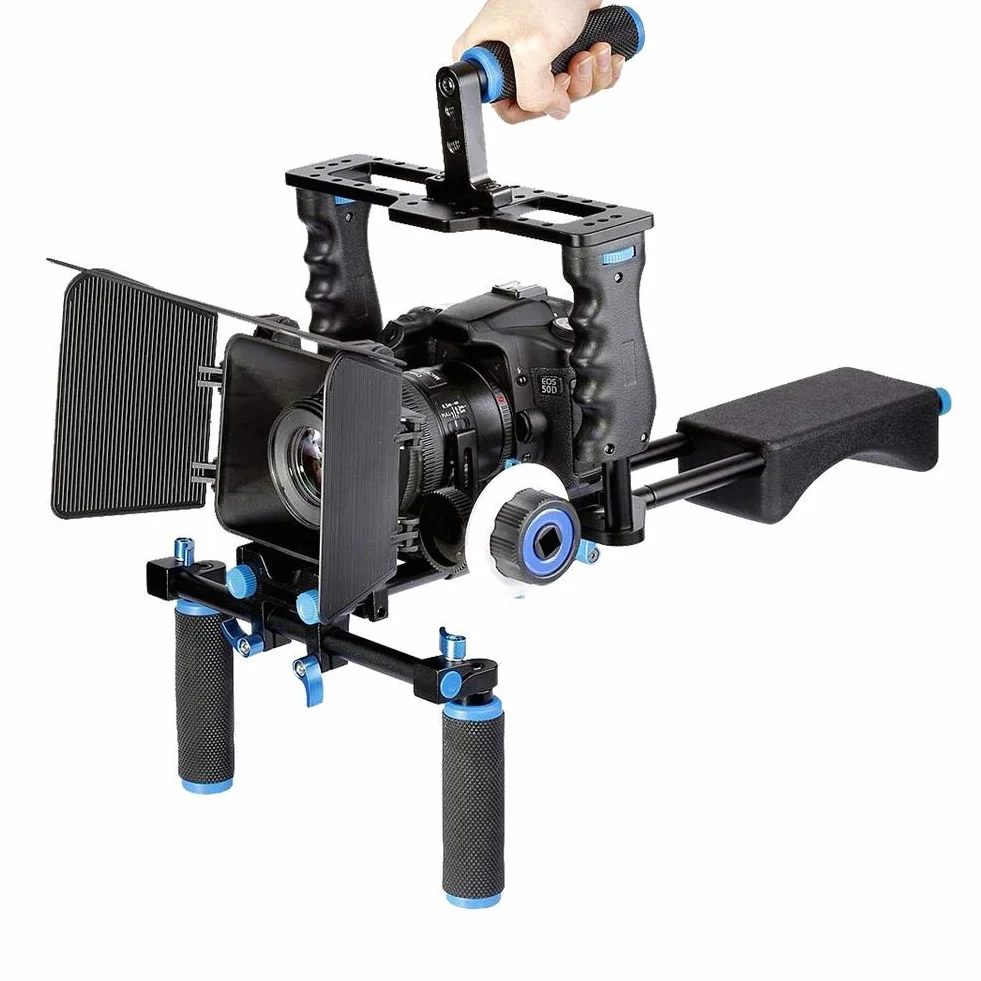 Kit di di produzione video professionale per film, stabilizzatore per spalla stabilizzatore per fotocamera DSLR con gabbia per fotocamera, scatola opaca, aste per impugnatura e
