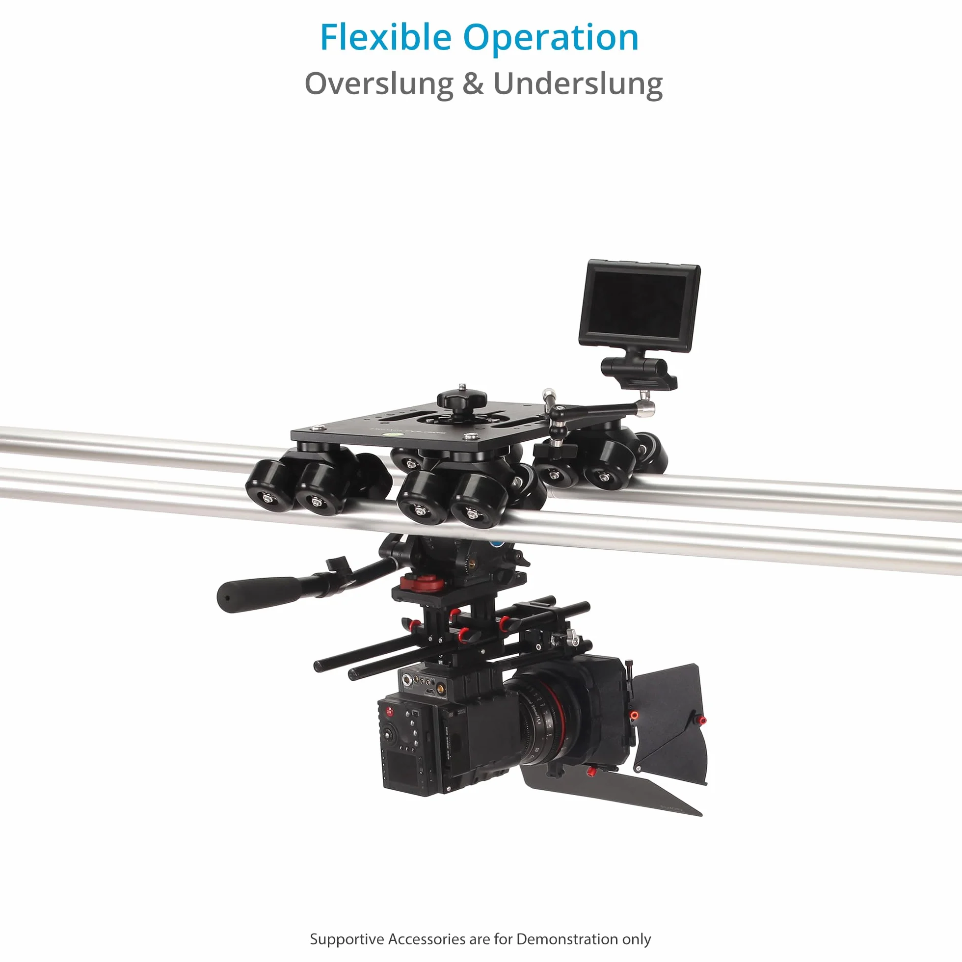 PROAIM Polaris Carrello portatile per videocamera con estremità binari universali. Diametro binario: 1,5"-1,98". Include adattatori per ciotola da 75 e 100mm. Carico utile fino a 200kg/440lb.