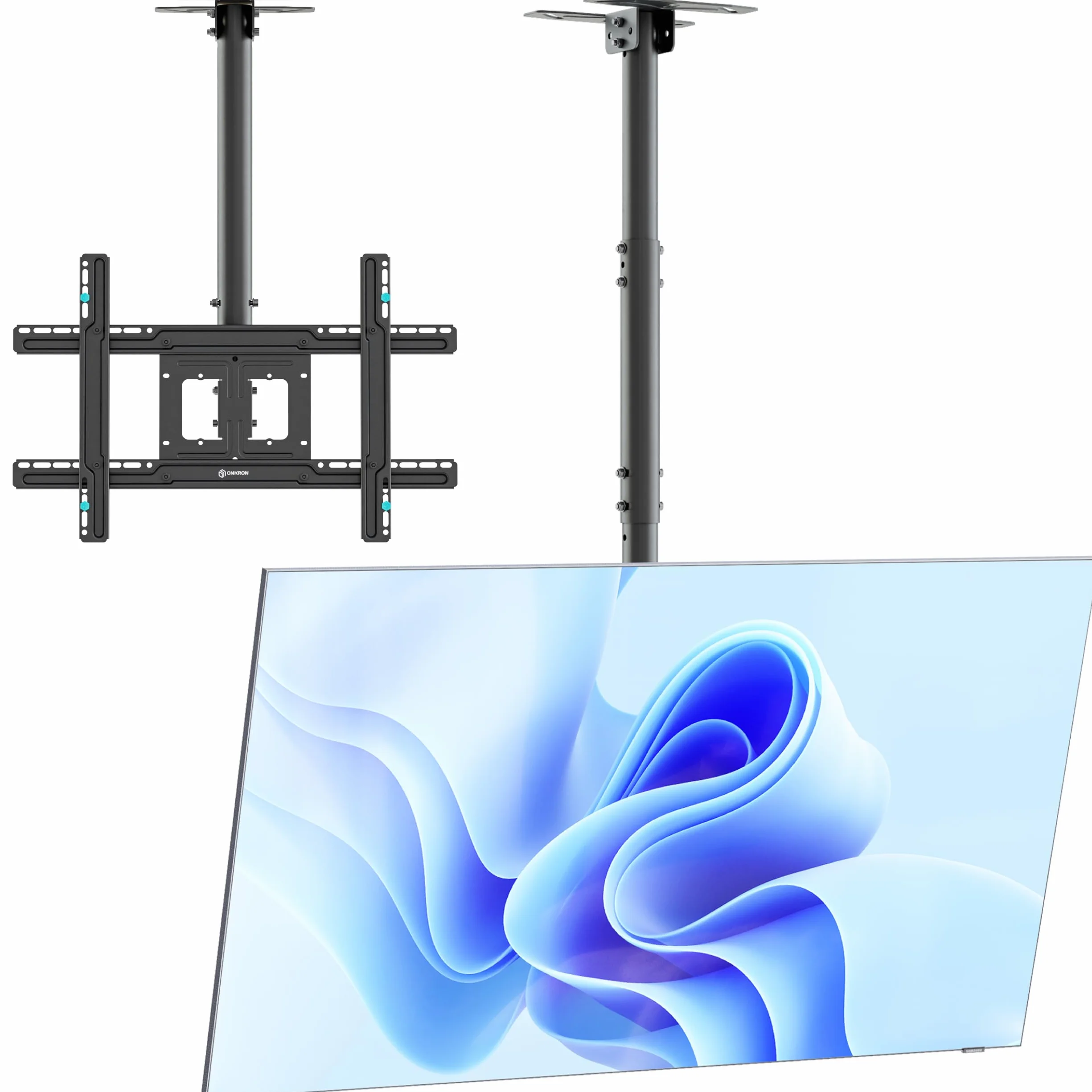 ONKRON Staffa TV da Soffitto 32-80 pollici, Carico 68,2 kg, Supporto TV VESA 100x100-600x400 mm, Inclinabile e Girevole, Braccio Televisore con Distanza al Soffitto Regolabile, Nero N1L-B