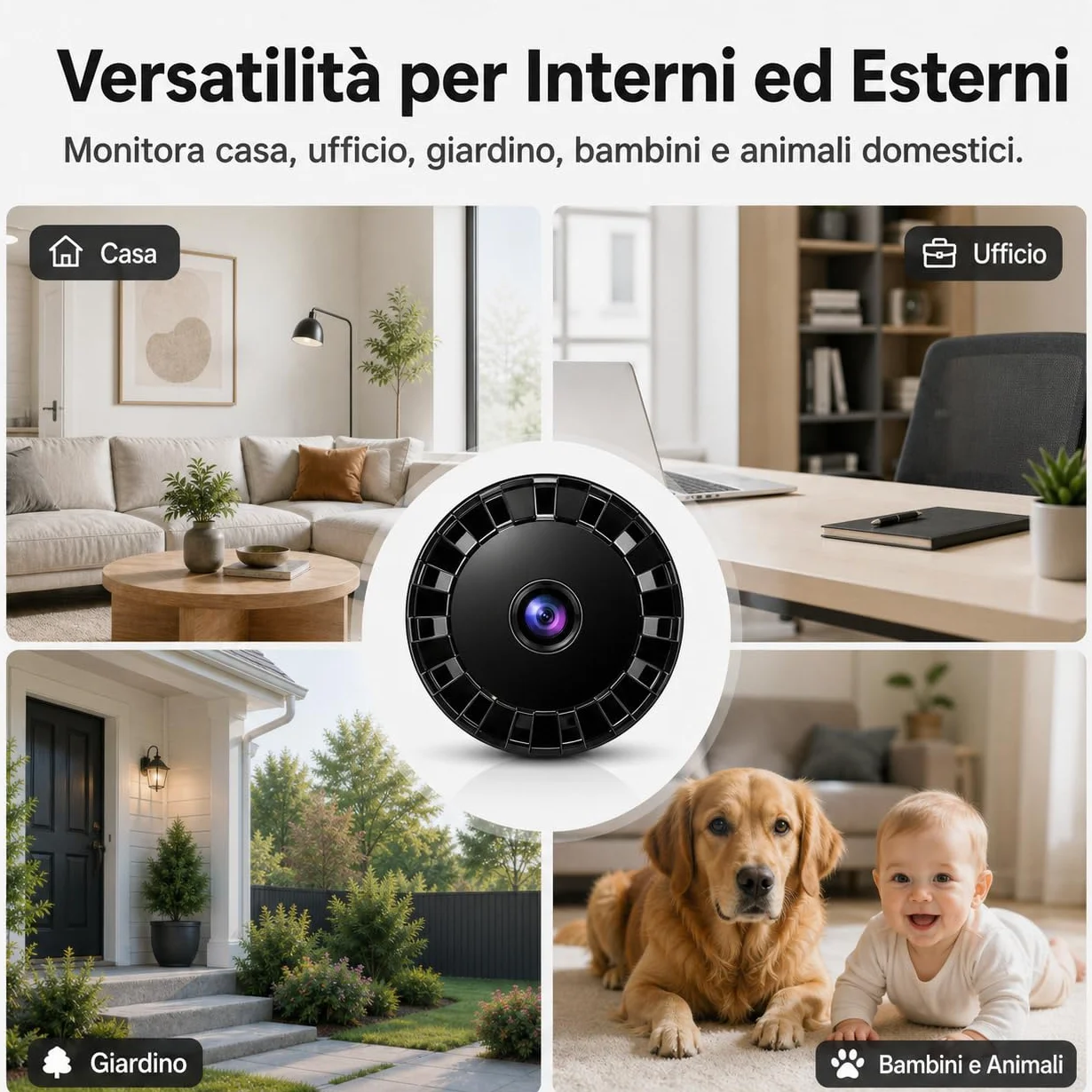 Mini Telecamera Spia WiFi Interno/Esterno, Videocamera Sorveglianza 1080P, Visione Notturna, Rilevamento di Movimento, Controllo Remoto Con App per Casa/Bambini A/Y (Black, Mini 4 PCS)