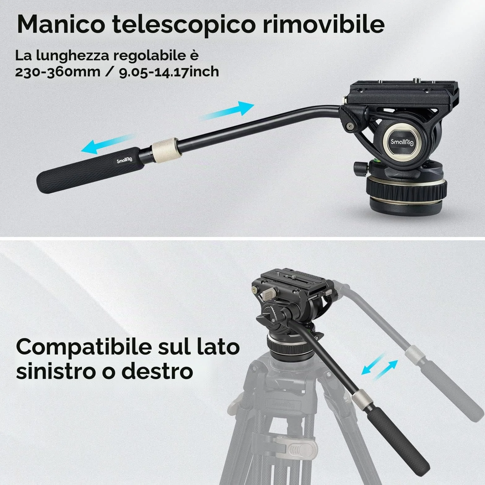 SMALLRIG Testa Video Fluida per Treppiede, Damping Regolabile, Piastra a Sgancio Rapido per Manfrotto e per DJI RS 2 /RS 3 /RS 3 Pro, Carico Massimo Fino a 10 kg/22 Libbre, per Riprese Video - 4165