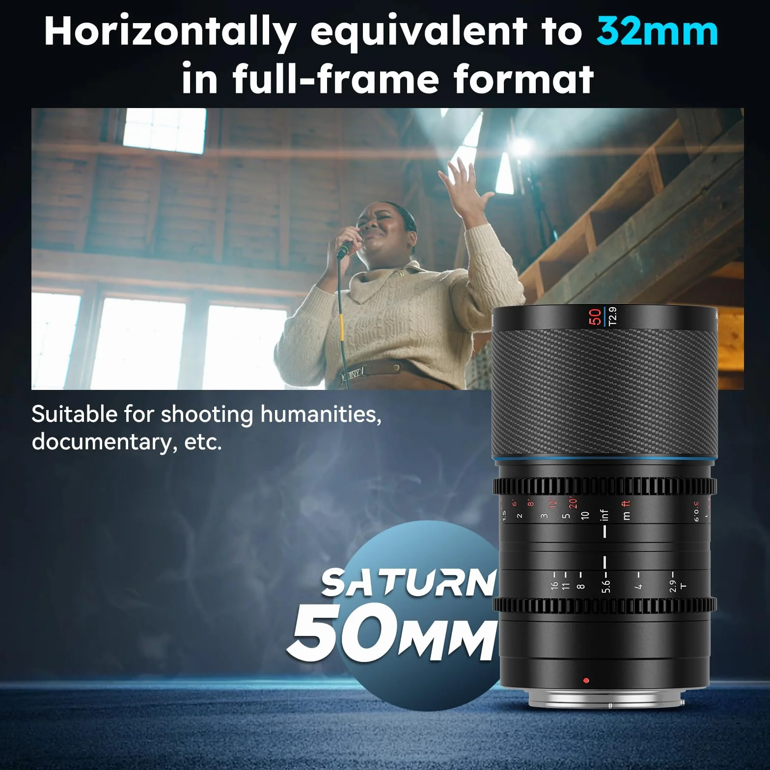 SIRUI Saturn 50mm T2.9 1.6X Full Frame carbonio fibra Anamorphic Lens, cine cinema obiettivo obiettivi lens lenti lente più leggero di 500g (Nature Flares, L Mount)
