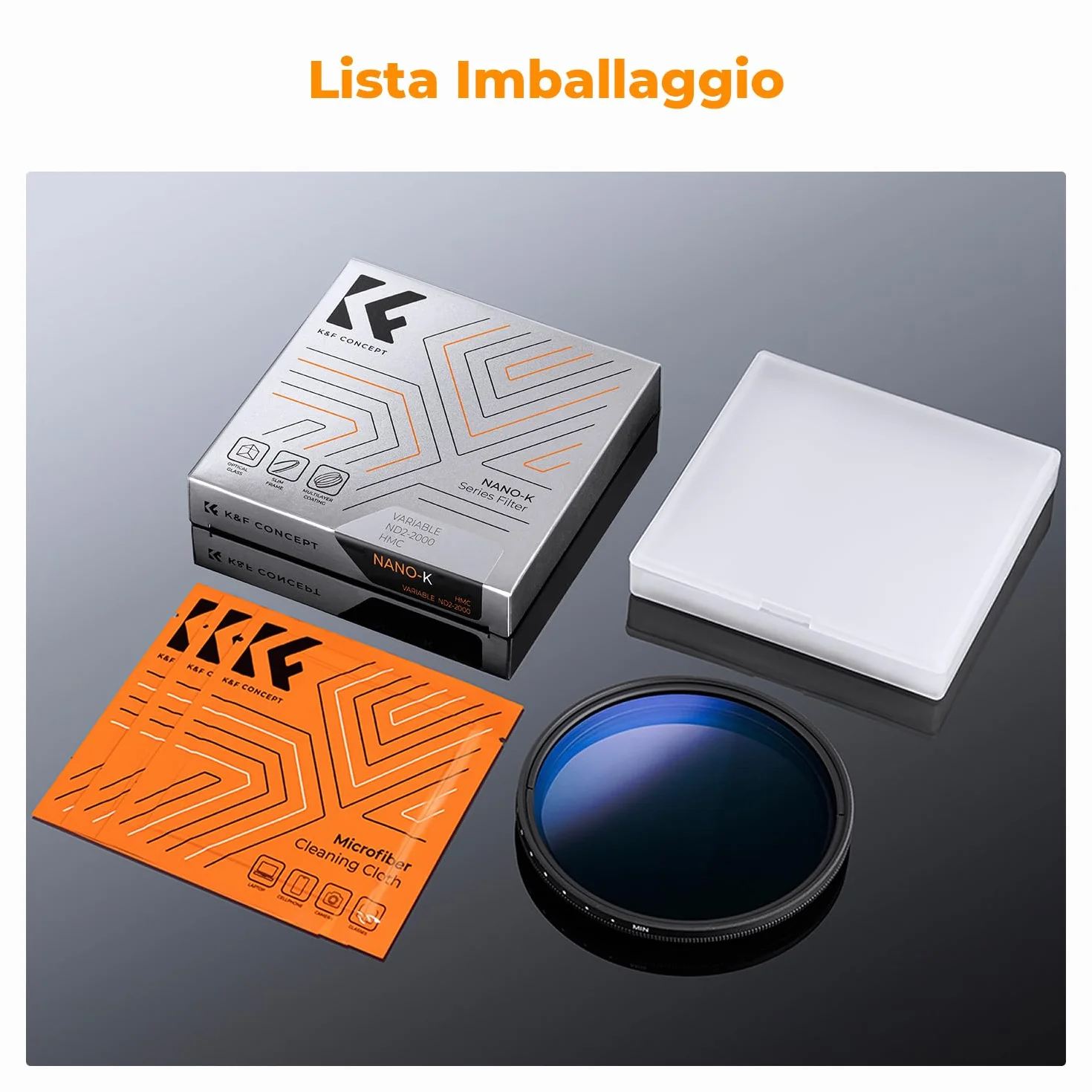 K&F CONCEPT Nano-Klear 62mm ND2-2000 (1-11 stop) Filtro Variabile, Filtro a Densità Neutra in Vetro Ottico Nano-Rivestimento a 18 Strati con 3 Panni per Pulizia