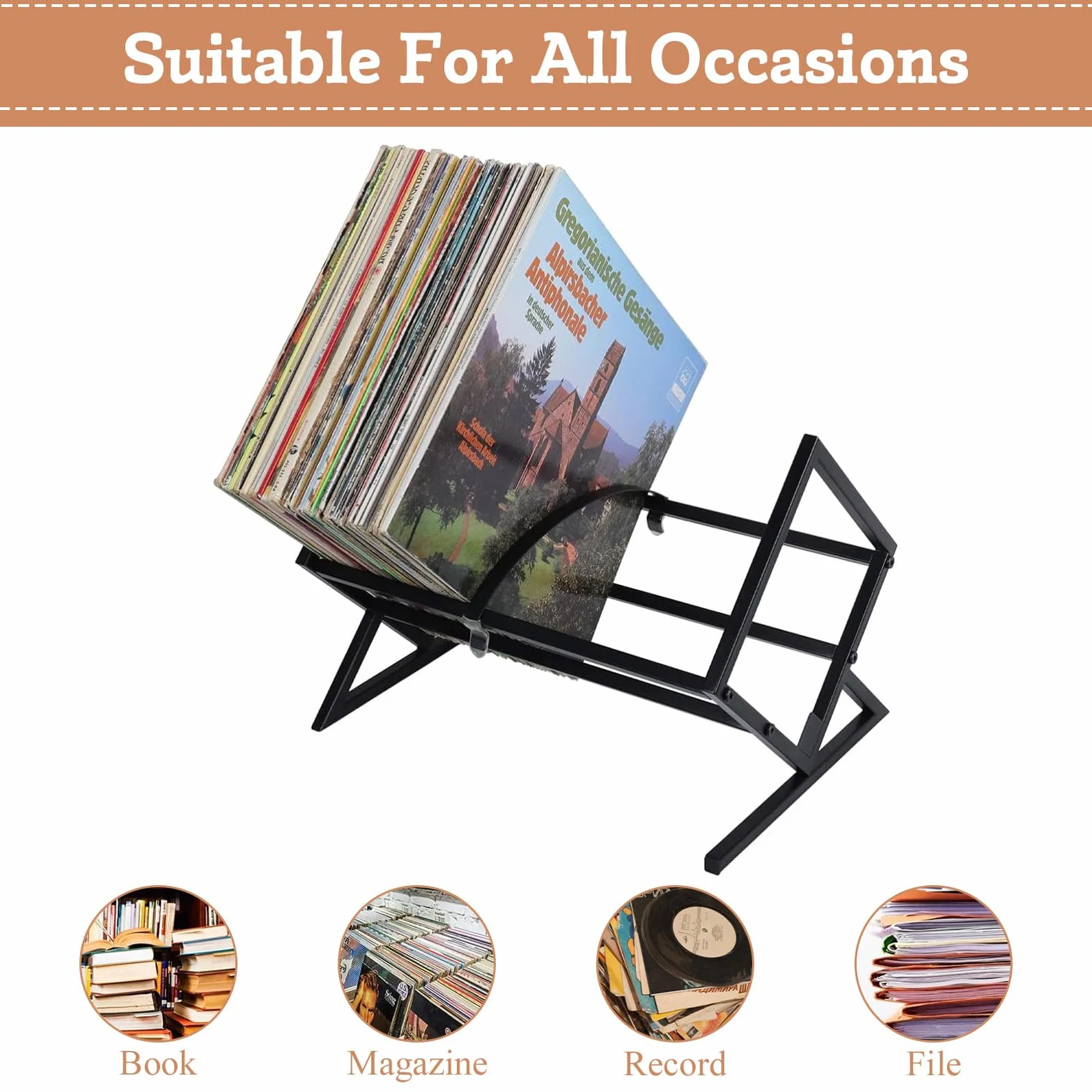 LPAMABA Espositore per Dischi in Vinile in Metallo,Supporto per Dischi in Ferro per CD,Scaffale per Dischi in Vinile, Contenitore per Dischi in Vinile per Libri, Album, Riviste, Documenti (Nero)