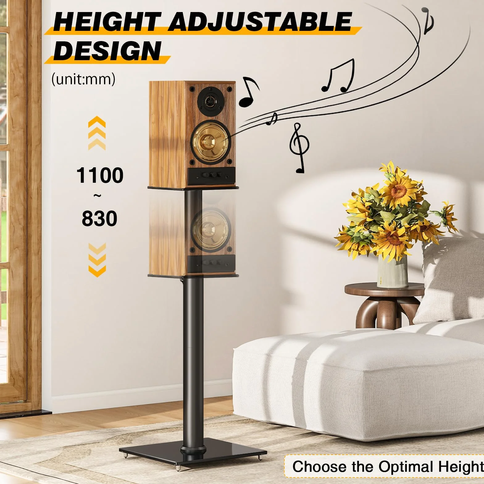 Set di 2 supporti universali per altoparlanti surround, altezza regolabile 830-1100 mm, 5 kg, nero
