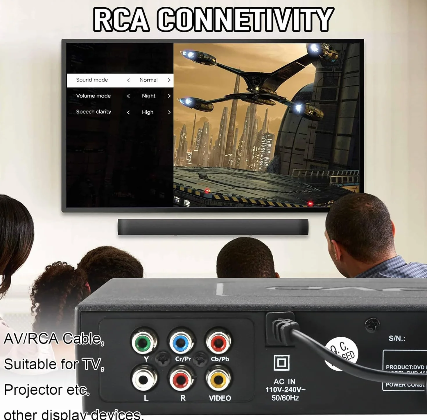 NCONCO Lettore DVD, lettore DVD VCD per TV con cavo AV, lettore CD USB, lettore multifunzione con telecomando per impianto stereo domestico