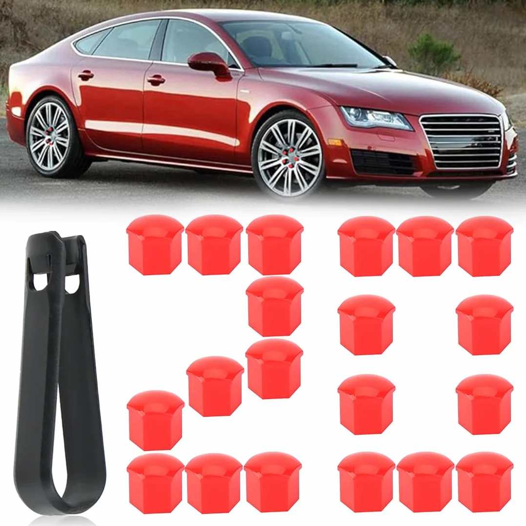 20 Pezzi Copri Dadi Ruota 17Mm Copridado Bullone Ruota Copri Dado Esagonale Per Pneumatici Con Set Di Strumenti Di Rimozione Per Auto Rosso