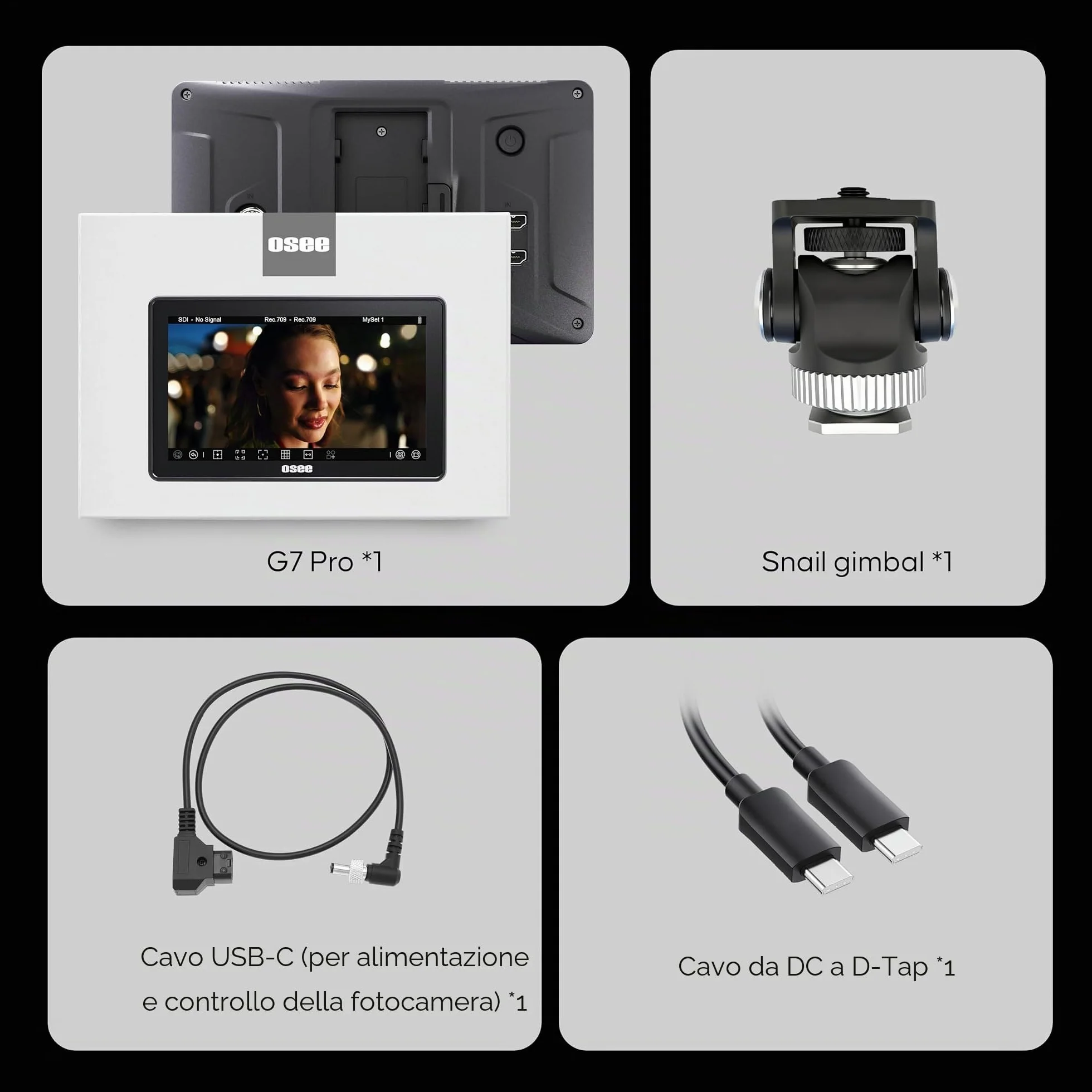 Osee G7 Pro Monitor Video per Fotocamera 7 Pollici 3000nits Touchscreen Monitor di Campo con Controllo Telecamera, Ingresso/Uscita HDMI 3G-SDI, LUT 3D, Touch to Focus DSLR Monitor