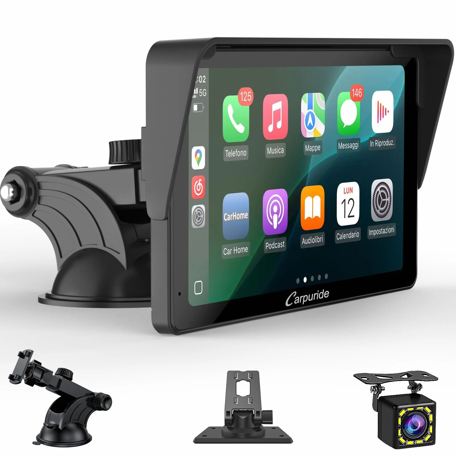 Schermo Carplay portatile, Carpuride V3R Wireless Airplay&Android Auto, schermo touchscreen HD da 7 pollici 1080P con telecamera di retromarcia reale 720P/BT 5.0/Mirror Link/riproduzione USB