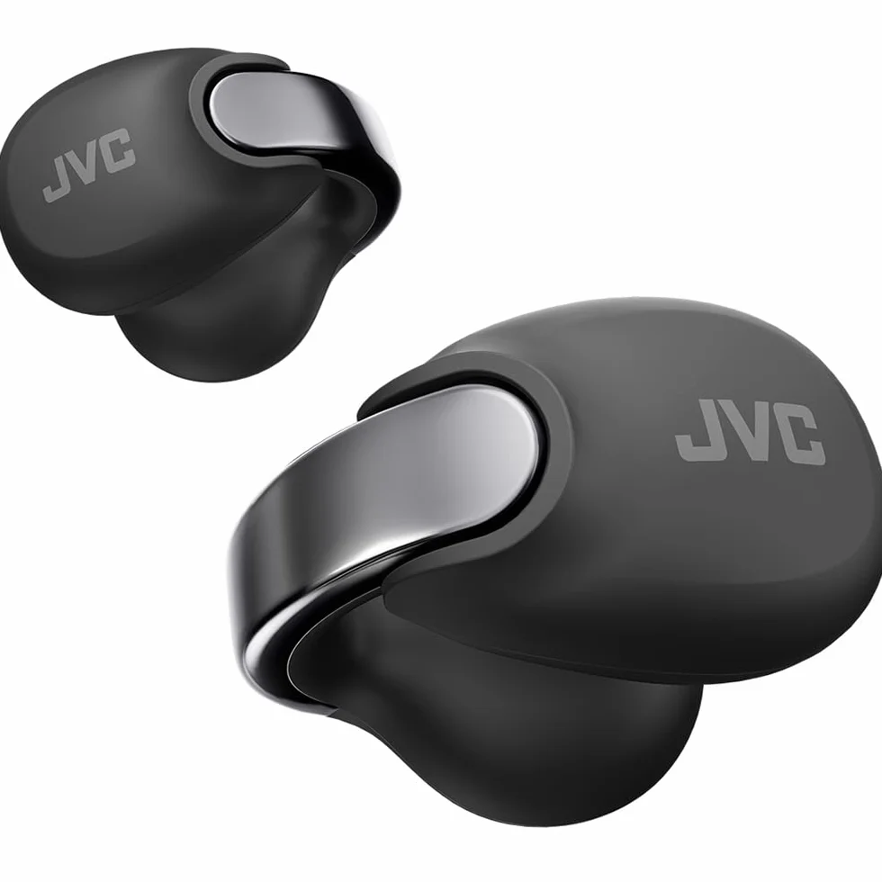 JVC Nearphones HA-NP1T-B, Cuffie in stile Earcuff con archetto lucido, vestibilità comoda, connessione multipoint, Bluetooth 5.3, autonomia di 24 ore, compatibili con app - Nero