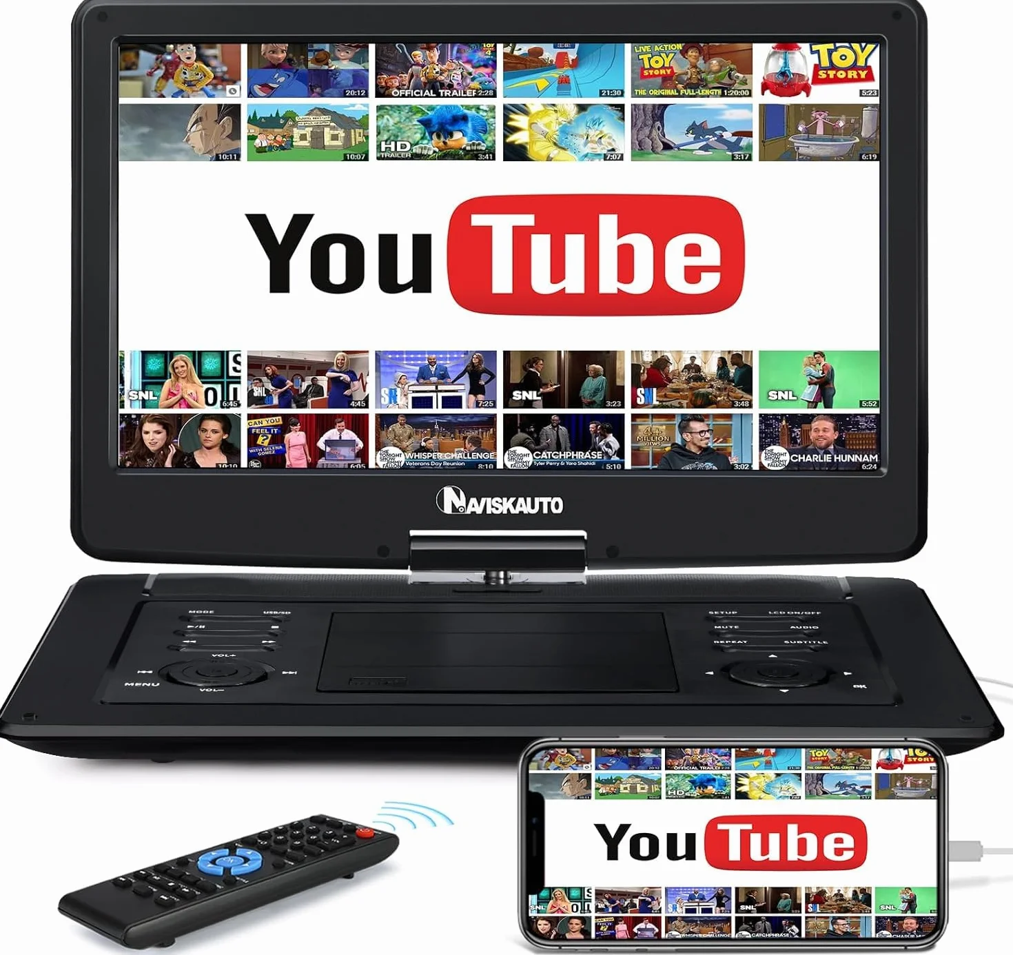 NAVISKAUTO Lettore DVD Portatile 17,5 Pollici Schermo 16 Pollici HDMI USB TF AV OUT Region Free
