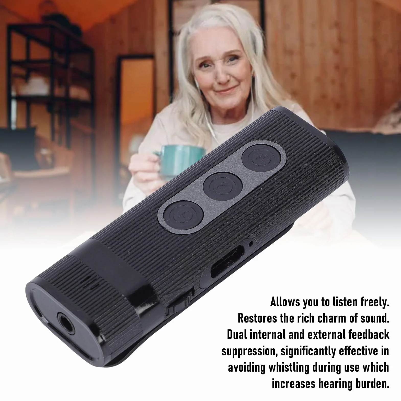 Sxhlseller Amplificatore Audio per Anziani con Cuffie Cablate, Controllo Volume, Cancellazione Rumore, Ricaricabile (NERO)