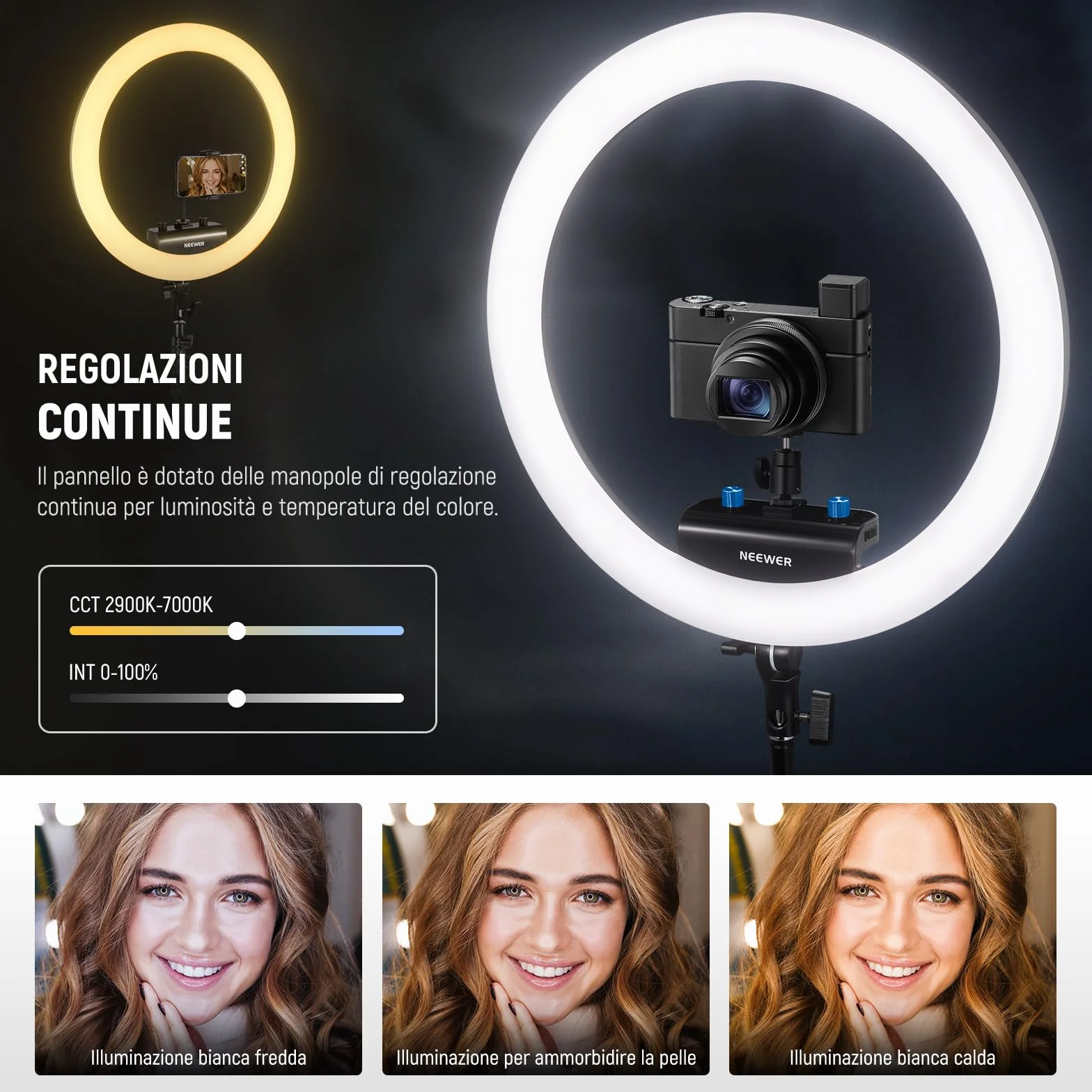 NEEWER RP18B Pro Luce Anulare Professionale 45W 2900K-7000K TLCI98 Illuminazione Morbida