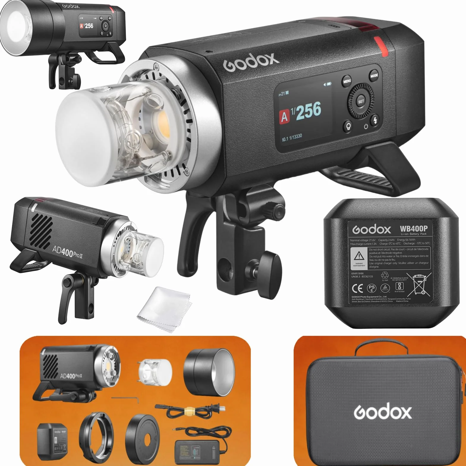 Godox AD400 Pro II Flash 400Ws TTL, AD400Pro II 2.4G HSS 1/8000s Monotorcia con LED Bi-Color 30W, Display OLED, Attacco Bowens/Godox, 460 Scatti a Piena Potenza, per Canon Nikon Sony Fujifilm