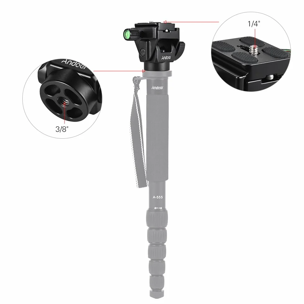 Andoer M-12 Testa Monopiede Inclinabile Panoramica per Teleobiettivo e Bird Watching Con 2 Piastre a Sgancio Rapido