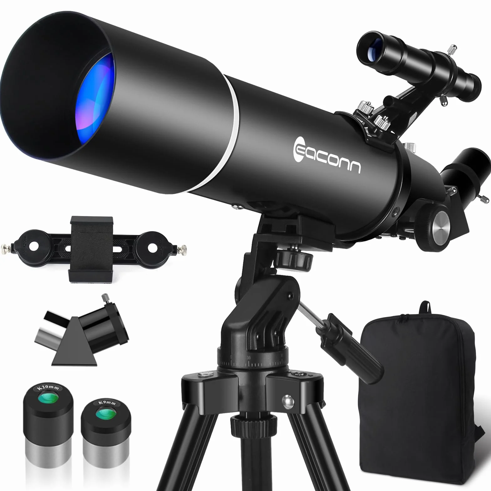 Telescopio Astronomia per Adulti e Principianti - Apertura 80 mm, 600 mm, Portatile da Viaggio per Bambini con Treppiede, Adattatore per Telefono e Zaino
