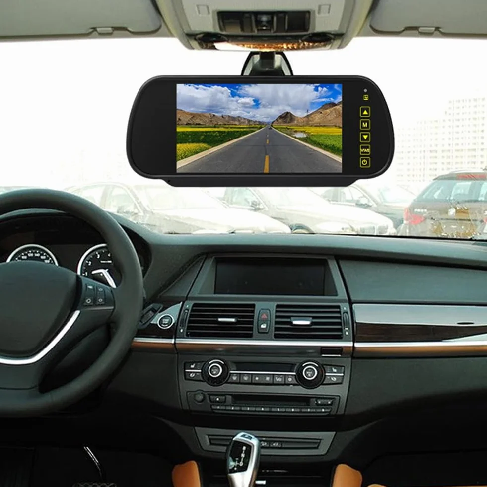 Monitor LCD per Auto da 7 Pollici con Specchietto Retrovisore, Schermo di Parcheggio, 2 Ingressi AV, Display Automatico per Assistenza Alla Telecamera Posteriore, Facile da Usare, Resistente