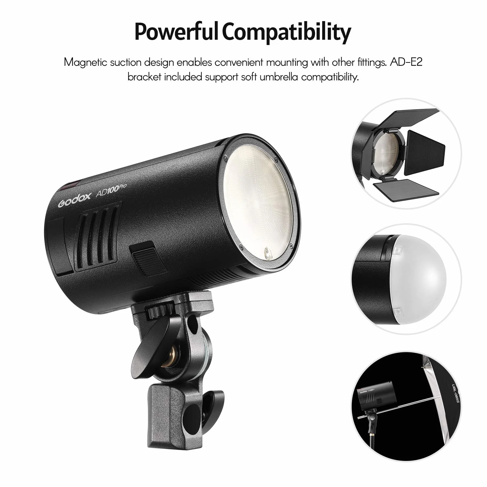 Godox AD100Pro Pocket Studio Ritratto Flash Light Photography Lampada 5800K 1 / 8000s Sincronizzazione TTL/Multi/M Flash Sistema X wireless 2.4G integrato con batteria ricaricabile 2600mAh