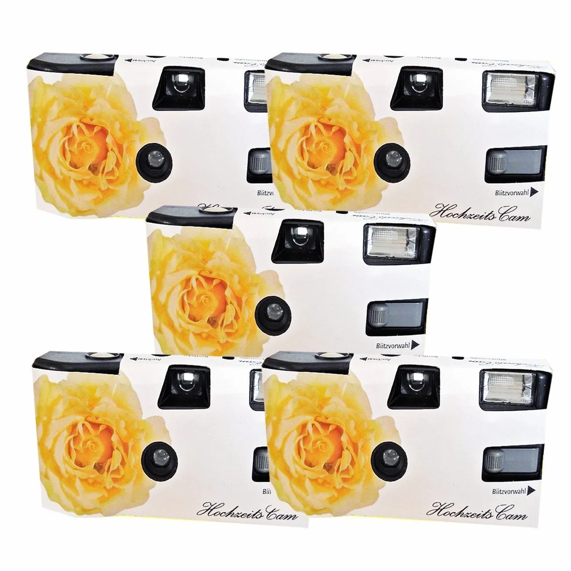 5 x PHOTO PORST matrimonio fotocamera usa e getta"crema di colore matrimonio Rose (con Flash e batterie, da 27 foto, ISO 400 Fuji)