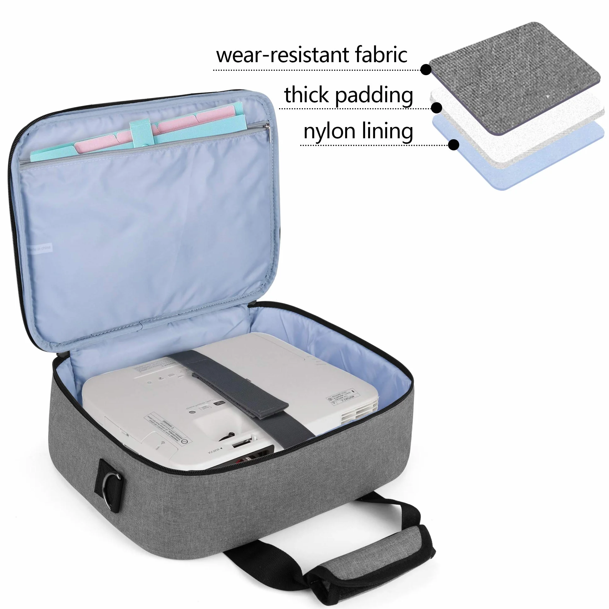 Luxja Borsa per Videoproiettore, Borsa per Proiettore e Accessori, 34,3 CM x 25,4 CM x 10,8 CM, Grigio
